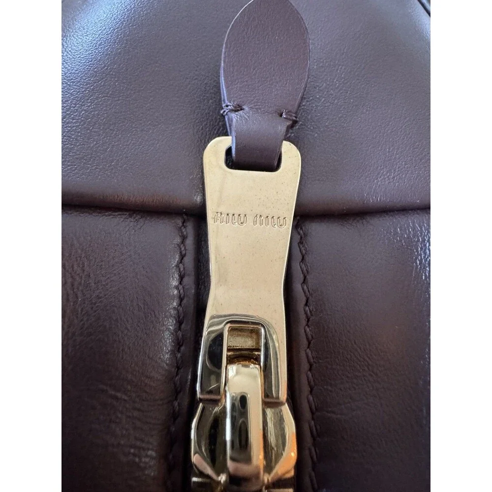 Miu Miu Beau Logo Large Bowling Bag in Briarwood Brown MSRP $3950